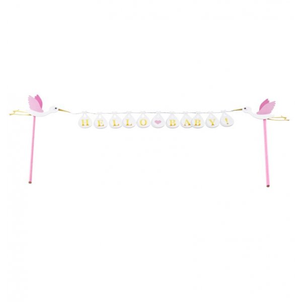 Tortenaufsatz - Storch - Hallo Baby - Rosa/Wei�/Gold