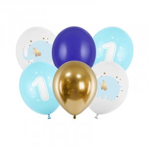 Ballonstrauß - 1. Geburtstag - Elefant/Blau - 6er-Pack Ballonstrauß - 1. Geburtstag - Elefant/Blau - 6er-Pack