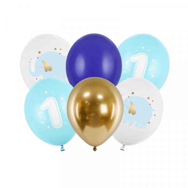 Ballonstrau - 1. Geburtstag - Elefant/Blau - 6er-Pack