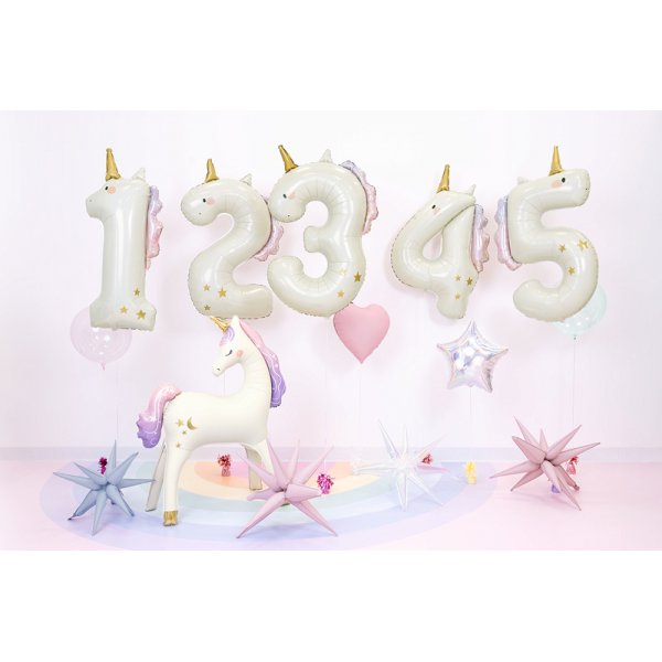 Folienballon Nummer 5 Einhorn - Mix